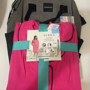 Modernism backpack diaper bag and pink Serra maternity sleep wear (Large)